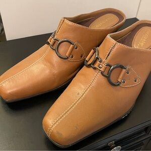 Tan Leather Mules with Buckle Detail-Size 8.5 Aerosoles